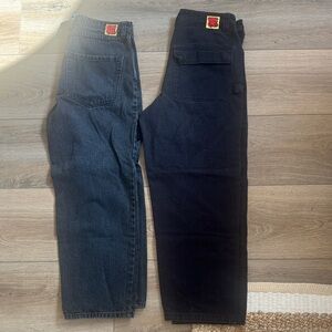 Empyre Men's Black and Dark Blue Relaxed Jeans